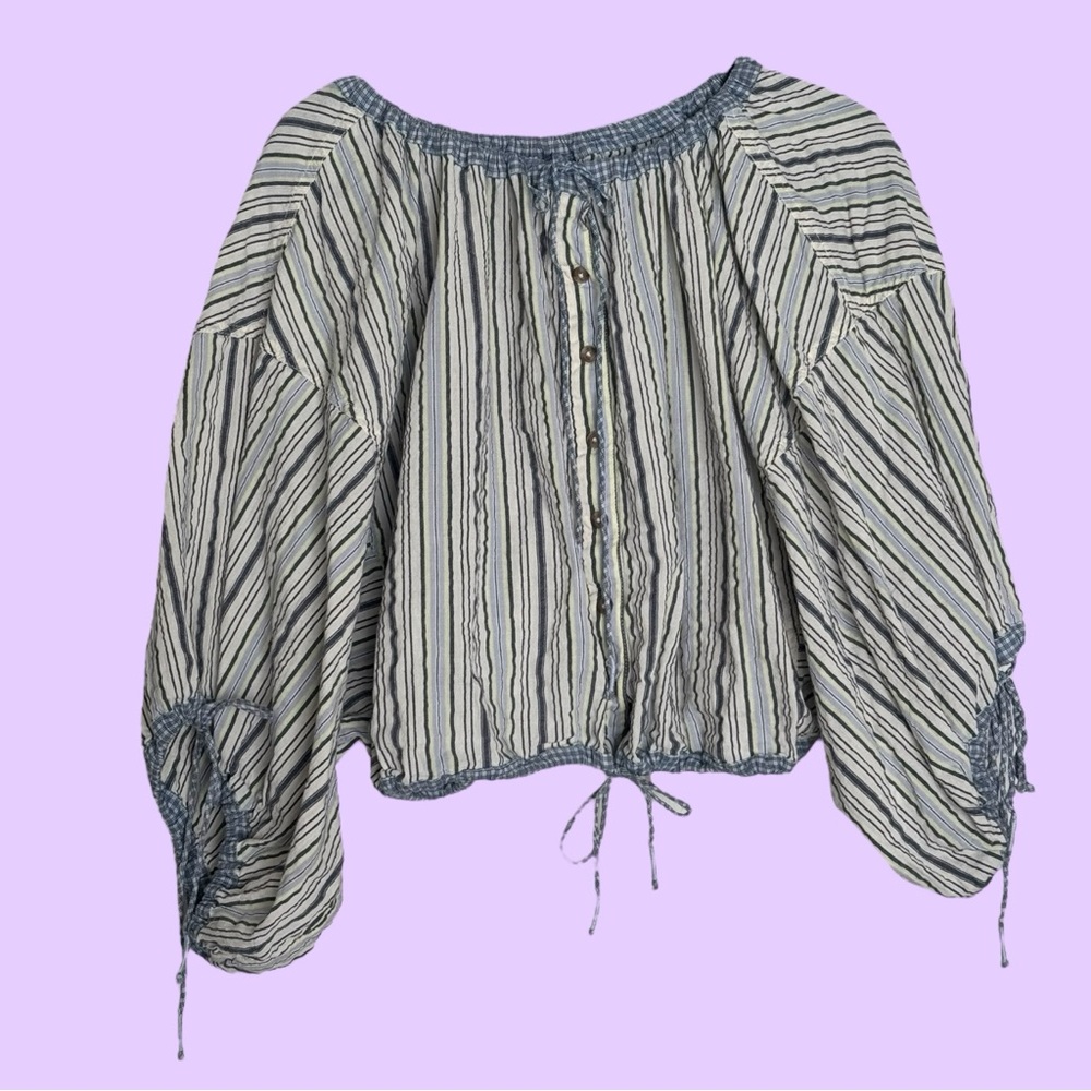 We The Free Blue and White Striped Blouse